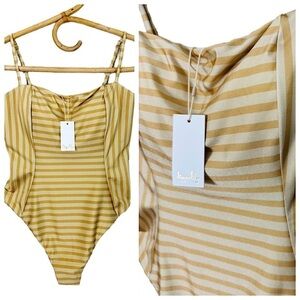 NEW! TIGERLILY VERENA SLOANE Striped Gold Taupe One Piece Swim Bathing S…